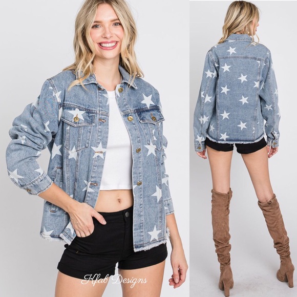 Jackets & Blazers - ⭐️LAST 1! Star Print Denim Button Down Jacket with Pockets!